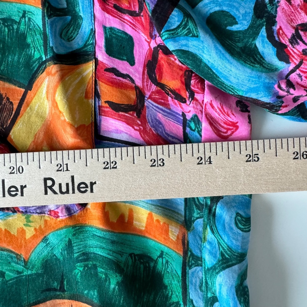 Vintage Silk Club Shirt Mens Large Colorful Floral Landscape Art AOP Button Up - Picture 10 of 11